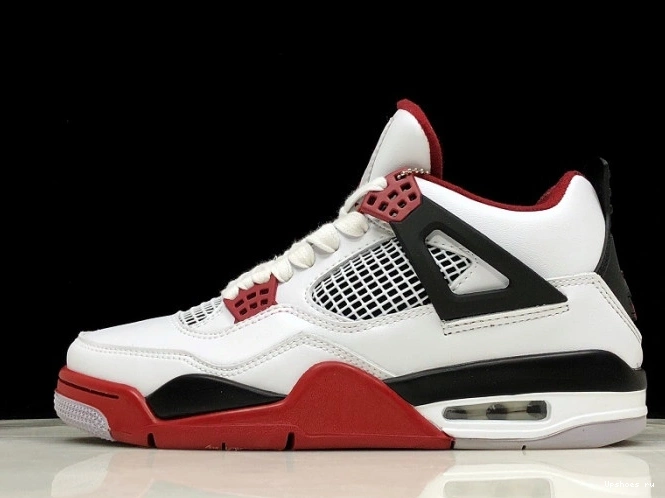 308497-160 Black White Air Jordan 4 Fire Red Men 0723